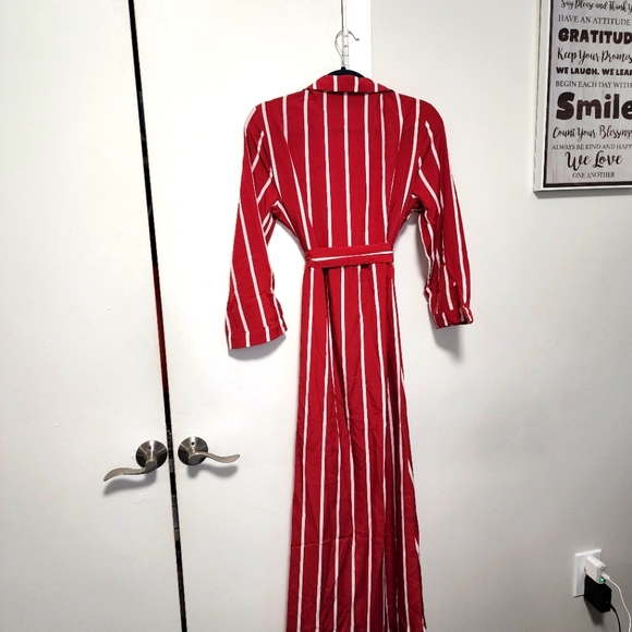 Beautiful Long Red Dress and White Stripes - Picture 3 of 5